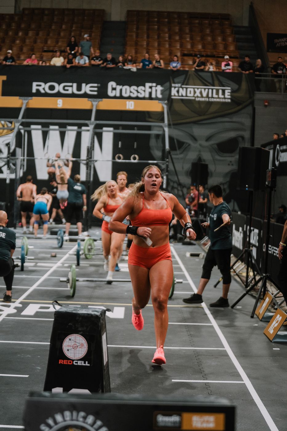 Athlete running on the competition floor